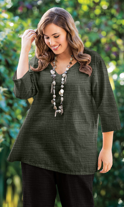 Parker Soft Washed Bubble Gauze V Neck 3/4 Sleeve Tunic