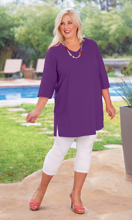 Jersey 3/4 Sleeve V Neck Tunic