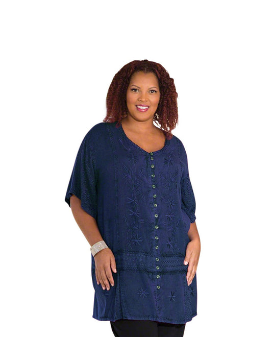 Front of Short Sleeve Button Up TonyaBlouse