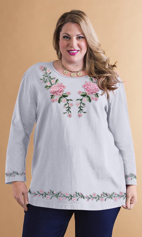 Soft Knit Embroidered Scoop Neck Top
