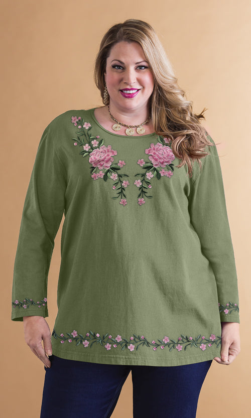 Soft Knit Embroidered Scoop Neck Top