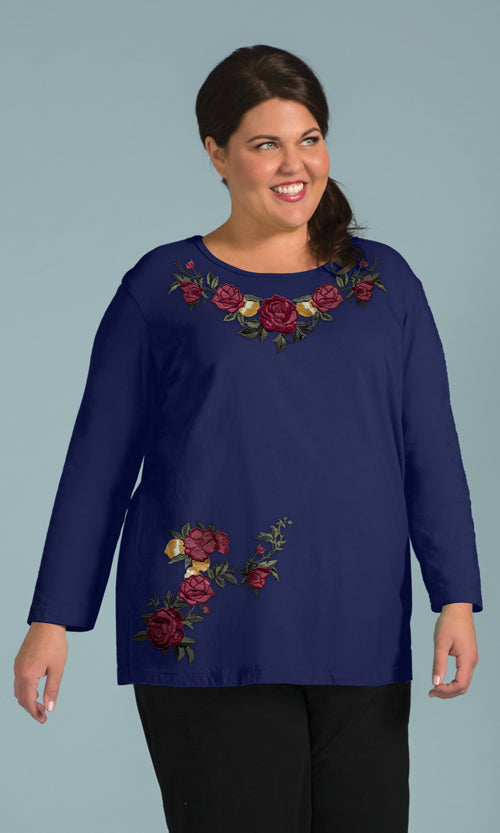 Soft Knit Embroidered Scoop Neck Top