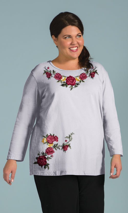 Soft Knit Embroidered Scoop Neck Top