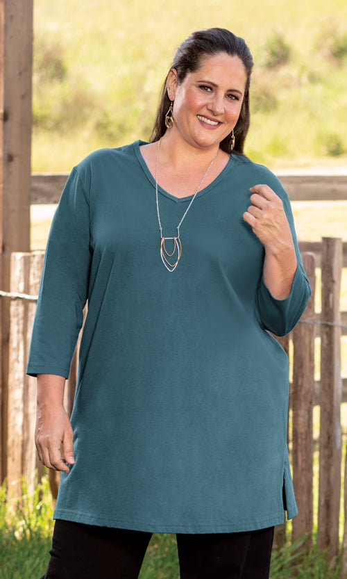 Jersey 3/4 Sleeve V Neck Tunic