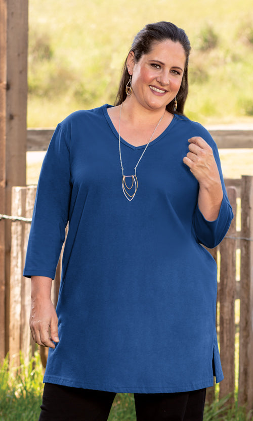 Jersey 3/4 Sleeve V Neck Tunic
