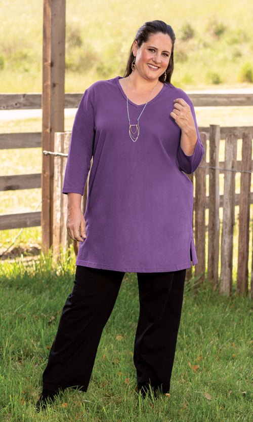Jersey 3/4 Sleeve V Neck Tunic
