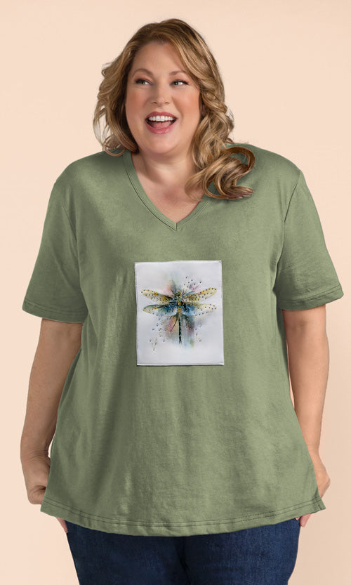 Soft Knit Art Patch V-Neck Tee