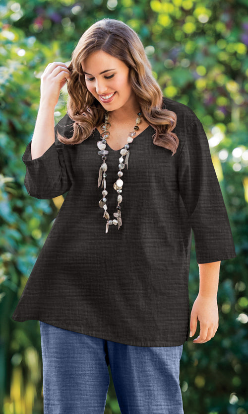 Parker Soft Washed Bubble Gauze V Neck 3/4 Sleeve Tunic