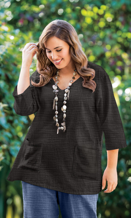 Parker Soft Washed Bubble Gauze V Neck 3/4 Sleeve Tunic