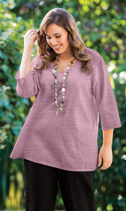 Parker Soft Washed Bubble Gauze V Neck 3/4 Sleeve Tunic