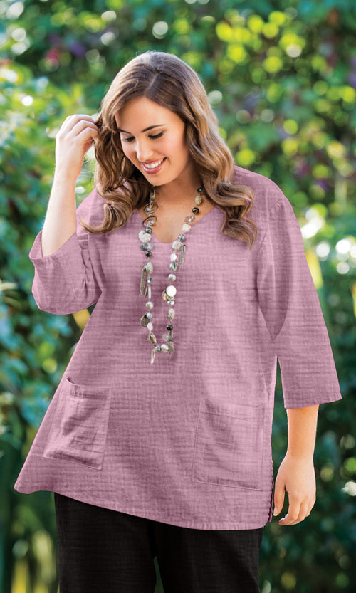 Parker Soft Washed Bubble Gauze V Neck 3/4 Sleeve Tunic