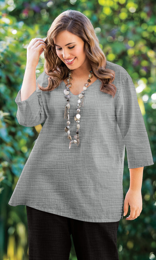 Parker Soft Washed Bubble Gauze V Neck 3/4 Sleeve Tunic