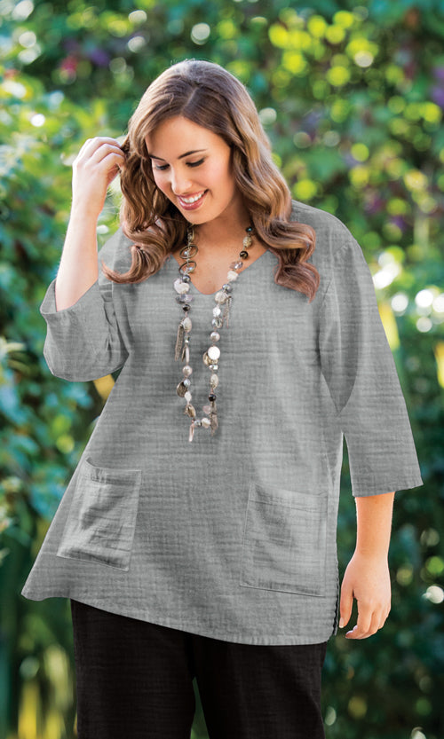 Parker Soft Washed Bubble Gauze V Neck 3/4 Sleeve Tunic