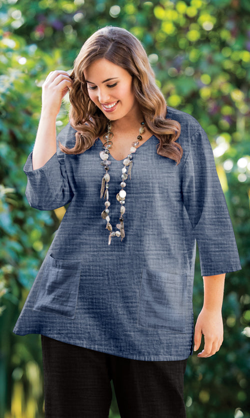 Parker Soft Washed Bubble Gauze V Neck 3/4 Sleeve Tunic