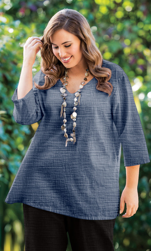 Parker Soft Washed Bubble Gauze V Neck 3/4 Sleeve Tunic