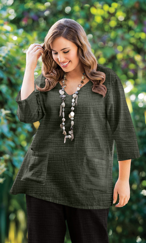 Parker Soft Washed Bubble Gauze V Neck 3/4 Sleeve Tunic