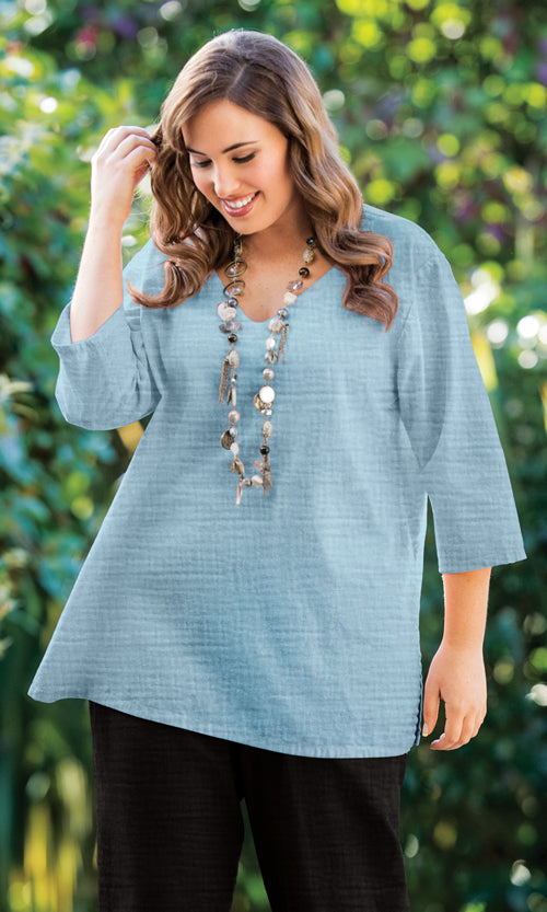 Parker Soft Washed Bubble Gauze V Neck 3/4 Sleeve Tunic