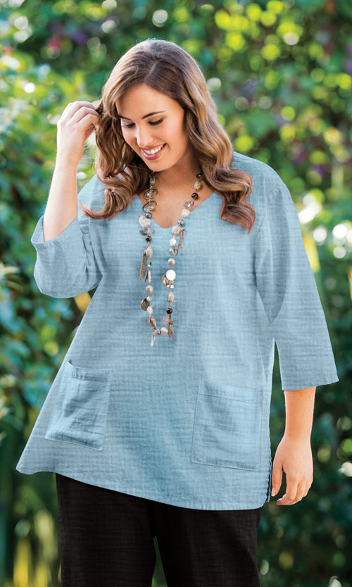 Parker Soft Washed Bubble Gauze V Neck 3/4 Sleeve Tunic