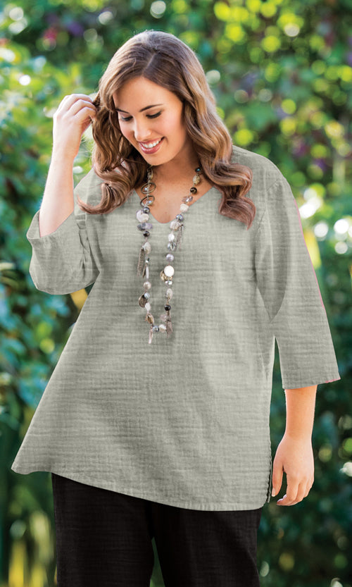 Parker Soft Washed Bubble Gauze V Neck 3/4 Sleeve Tunic