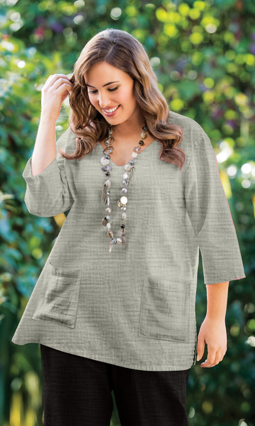 Parker Soft Washed Bubble Gauze V Neck 3/4 Sleeve Tunic