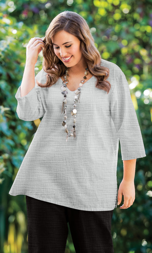 Parker Soft Washed Bubble Gauze V Neck 3/4 Sleeve Tunic