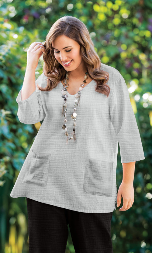 Parker Soft Washed Bubble Gauze V Neck 3/4 Sleeve Tunic
